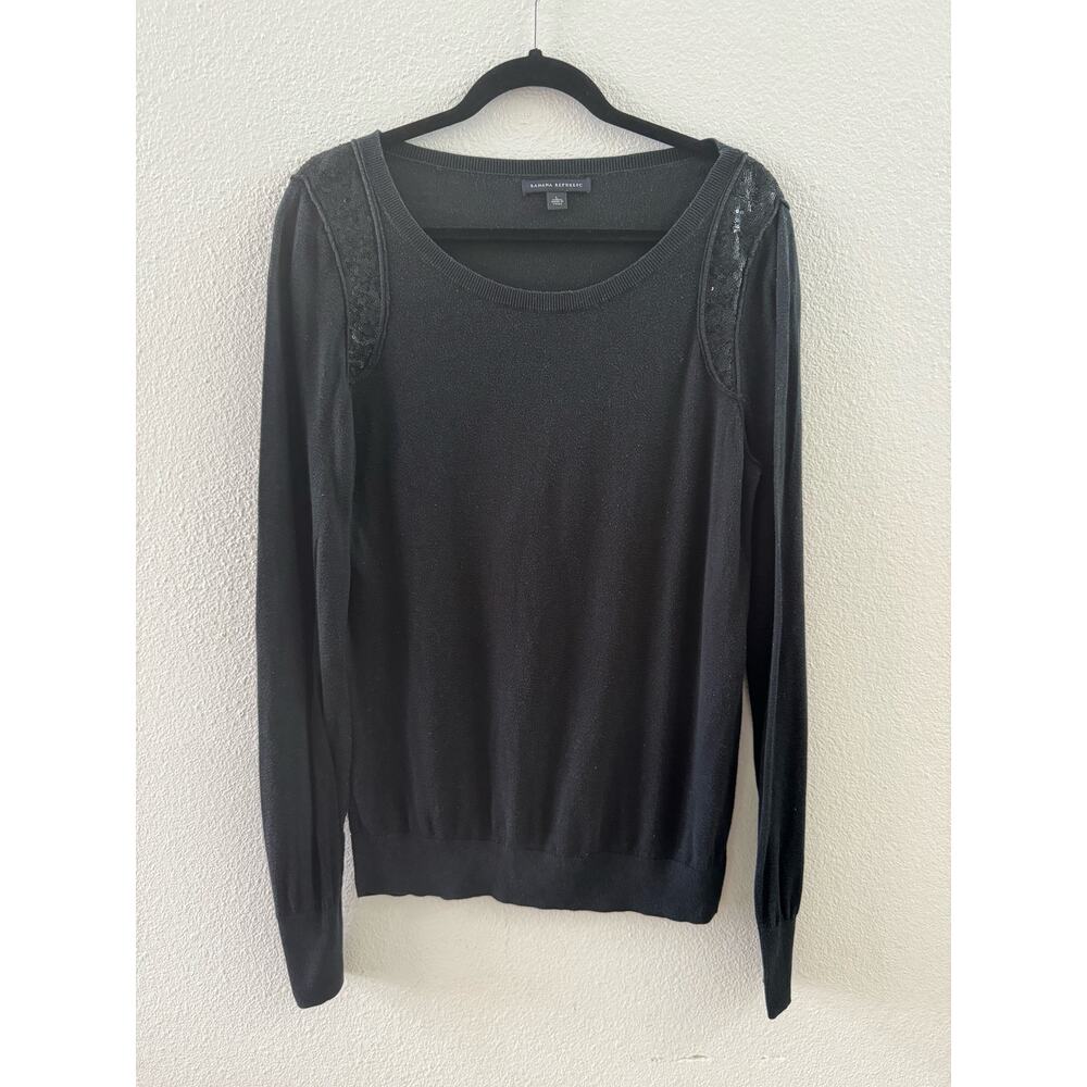 Banana Republic Black Pullover Sweater with Sequins on Shoulder Women's Size L